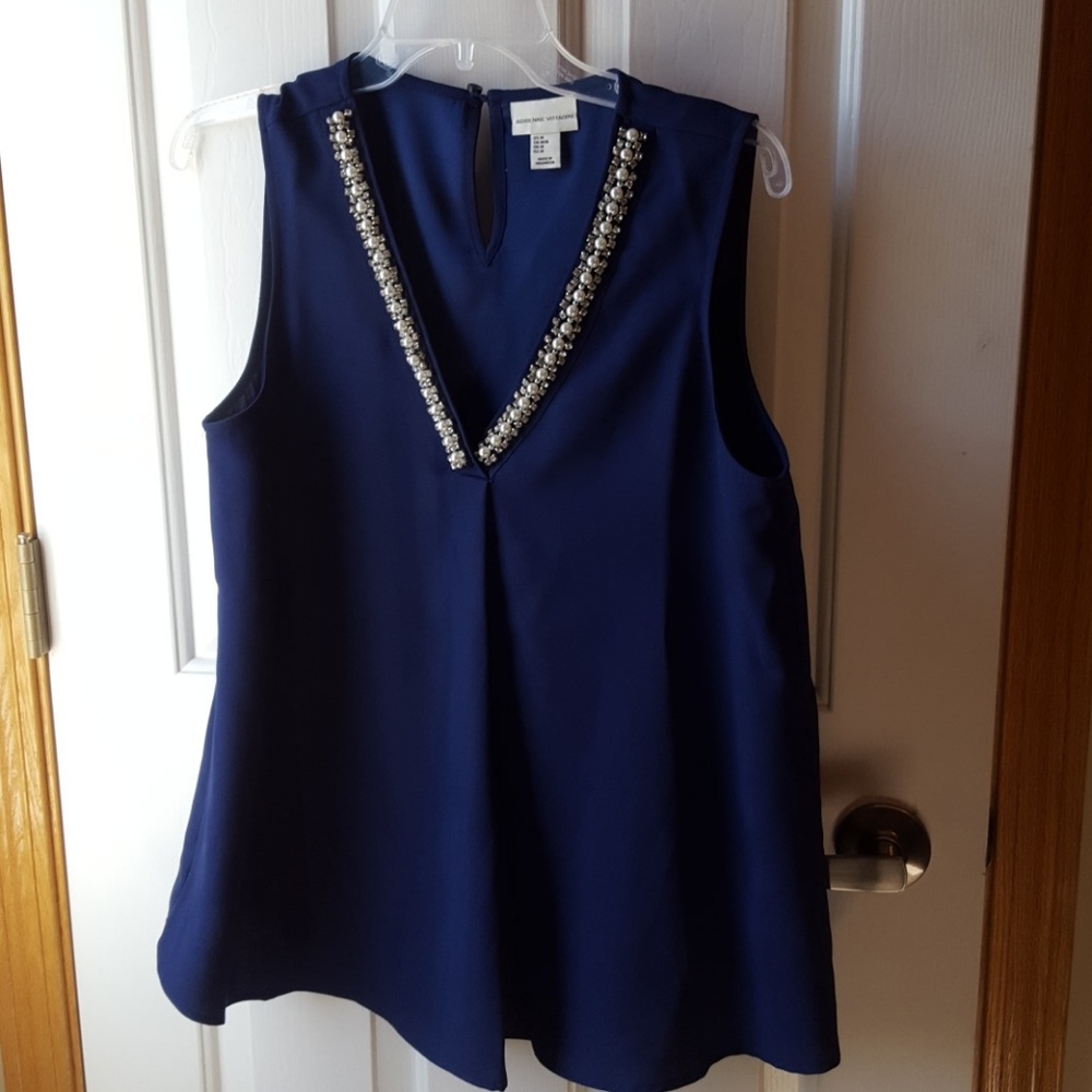 Adrienne Vittadini pearl and rhinestone blouse